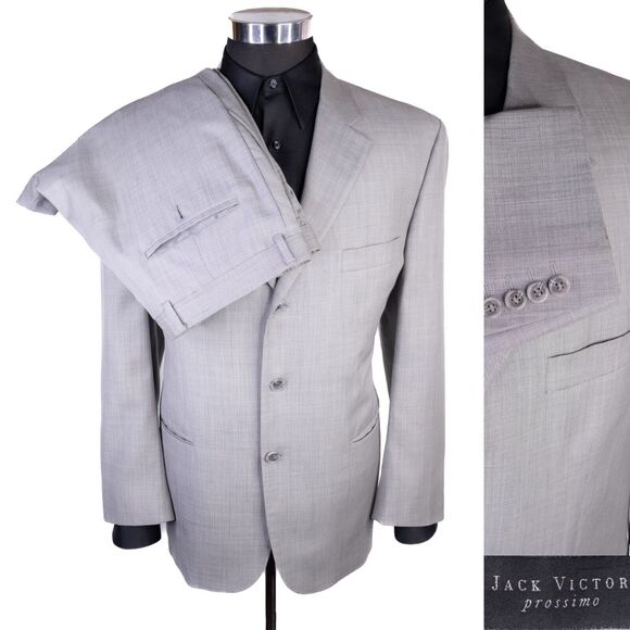 Jack Victor Prossimo 2-Pcs Suit 3-Buttn Wool Blazer Jacket Sz 44S Pants 36X26